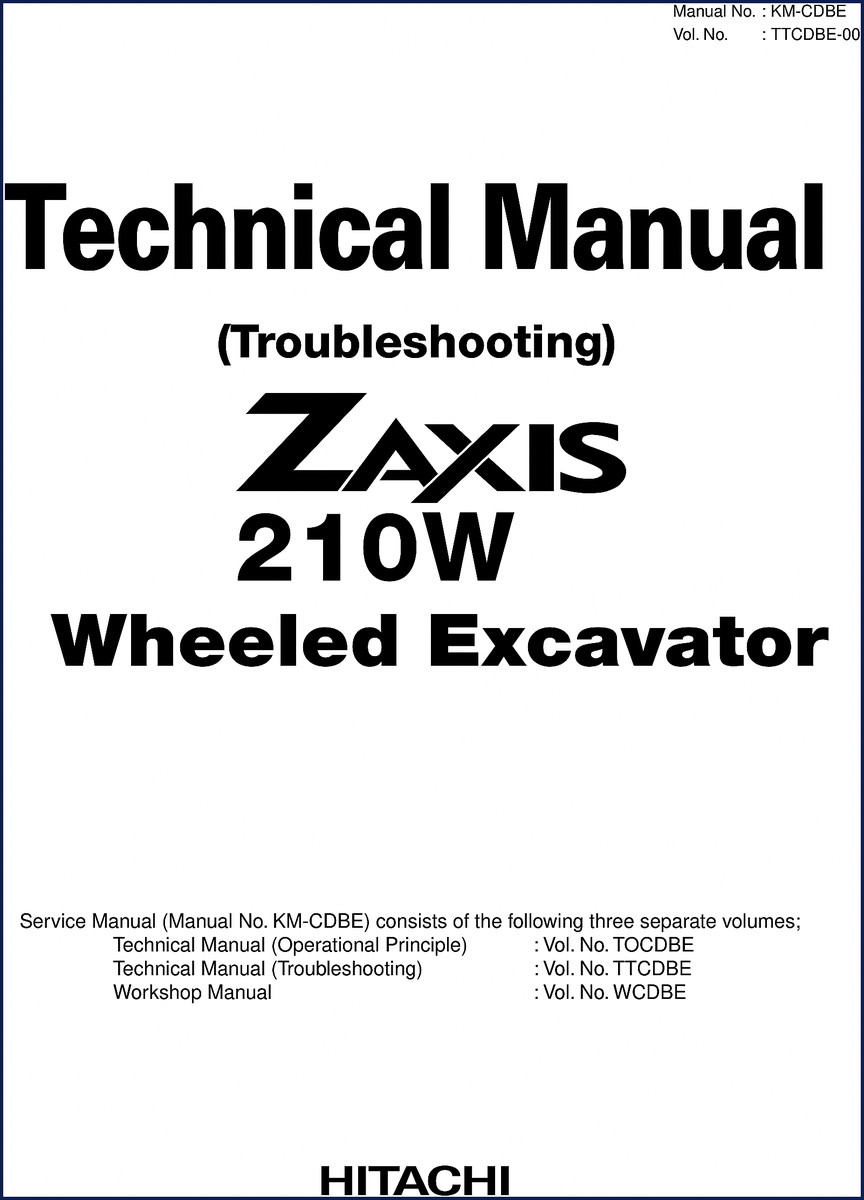 Hitachi Sumitomo ZAXIS 210W Troubleshooting Manual cover page, 431-page OEM doc