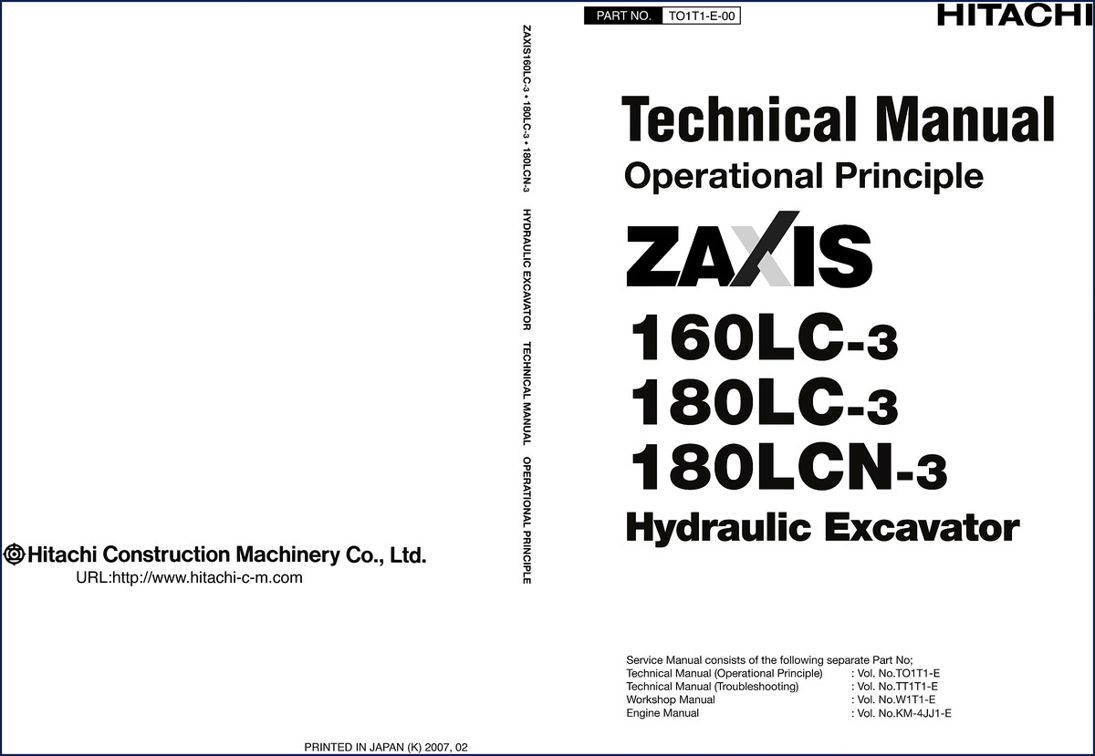 2007 Hitachi Sumitomo ZAXIS160LC-3 180LC-3 180LCN-3 Technical Manual cover - OEM factory document