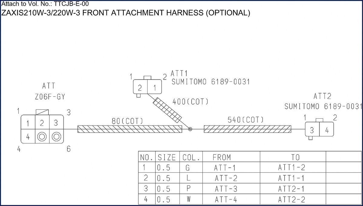 Hitachi Sumitomo ZAXIS210W-3 ZAXIS220W-3 wiring diagram cover page showing factory schematic of optional harnesses