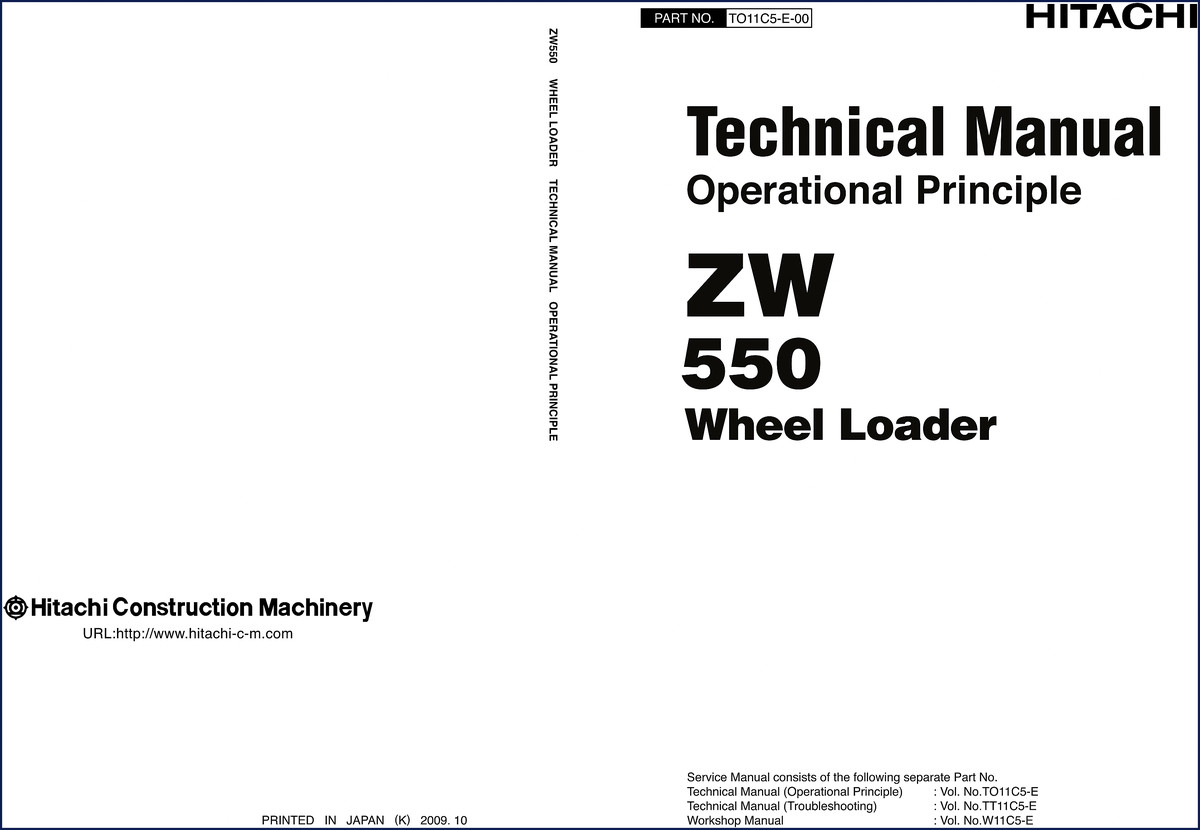2009 Hitachi Sumitomo ZW550 Technical Manual cover showing wheel loader and part number TO11C5-E-00