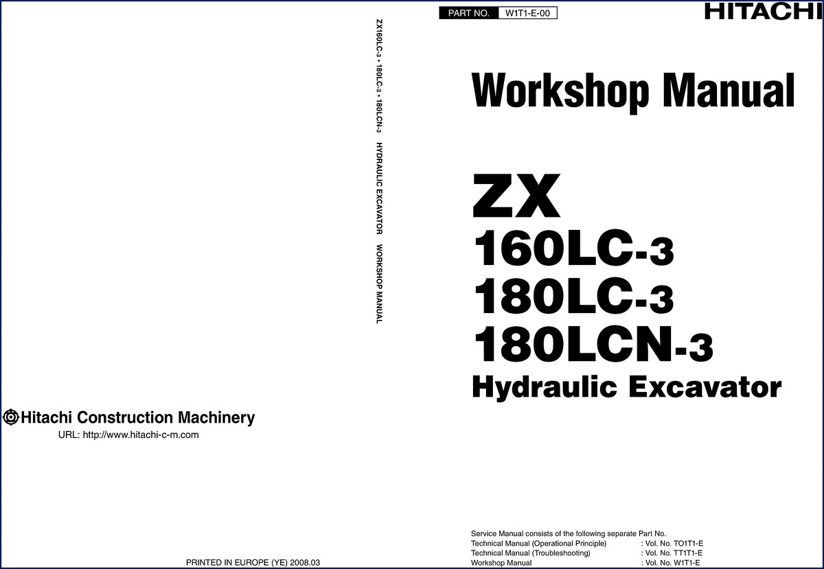 Hitachi Sumitomo ZX160LC-3 2008 Workshop Manual cover showing excavator silhouette and model numbering
