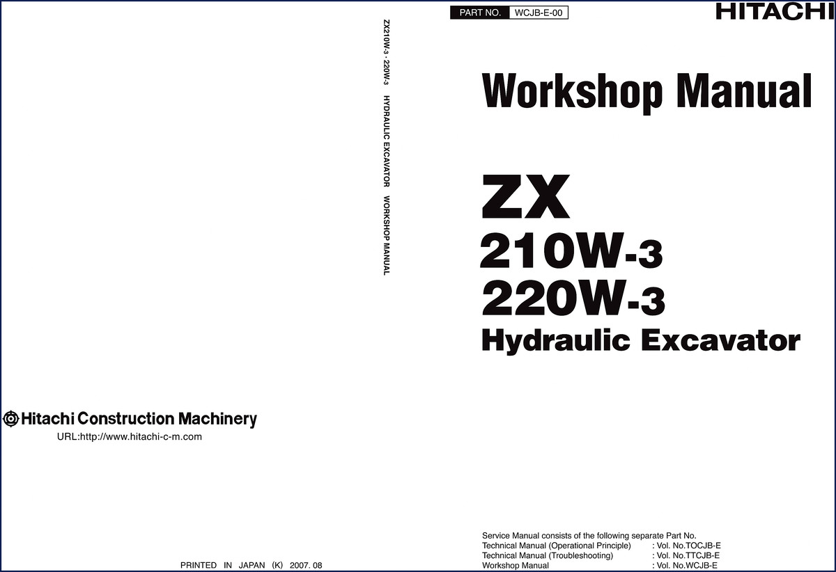 Hitachi Sumitomo ZX210W-3 ZX220W-3 2007 Workshop Manual cover and binding