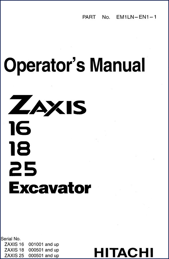 Fiat-hitachi ZAXIS 16 2002 Operators Manual cover showing excavator and model numbers