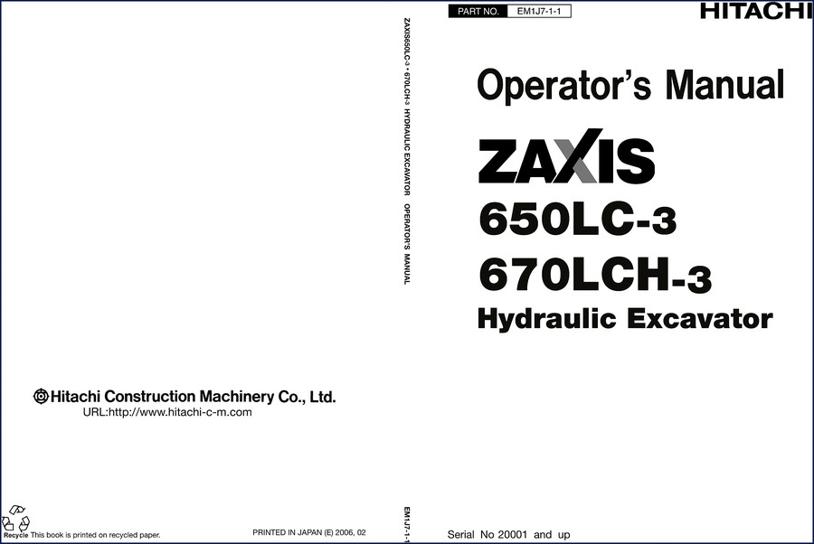 2006 Hitachi Sumitomo ZAXIS650LC-3 operator's manual cover - 365 pages OEM