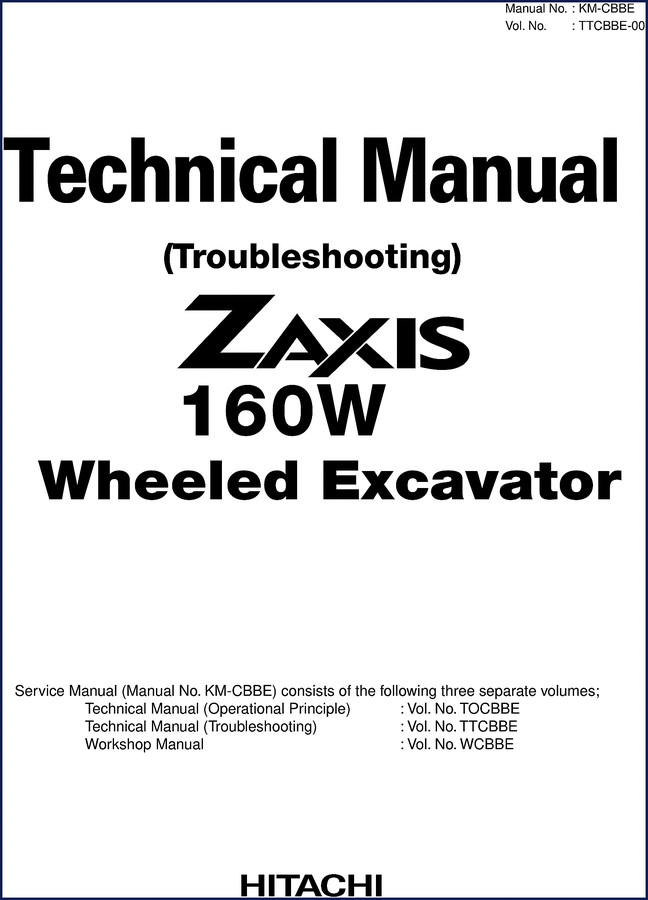 Hitachi ZX160W Parts Catalog cover showing OEM diagrams for wheeled excavator