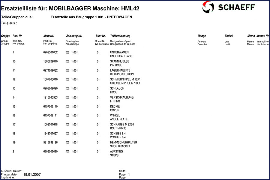 HML HML42 2007 Parts Catalog factory document cover showing excavator undercarriage