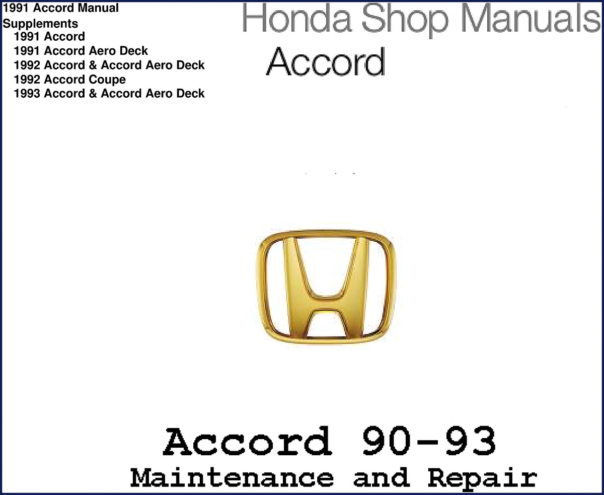 1991 Honda Accord Workshop Manual cover - 1925 pages OEM factory service manual