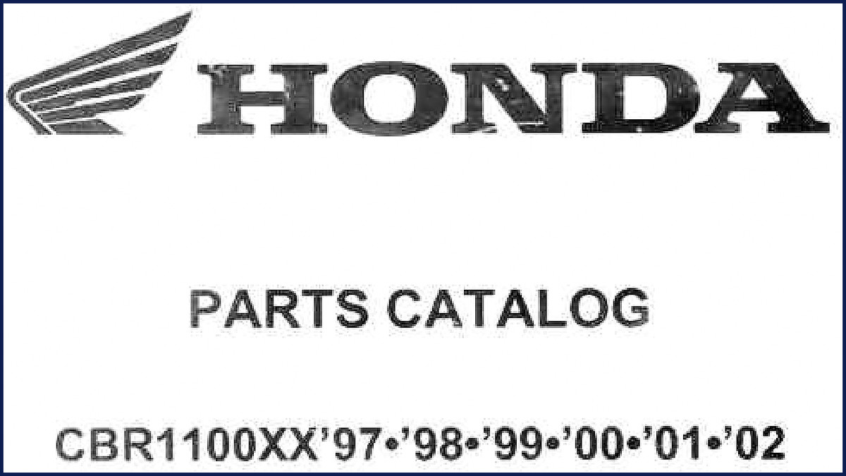 Honda CBR1100XX 1997-2002 Parts Catalog cover page showing OEM factory parts breakdown