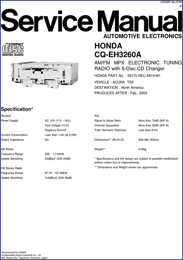 Honda CQ-EH3260A 2003 Service Manual cover - factory OEM wiring diagrams and schematics
