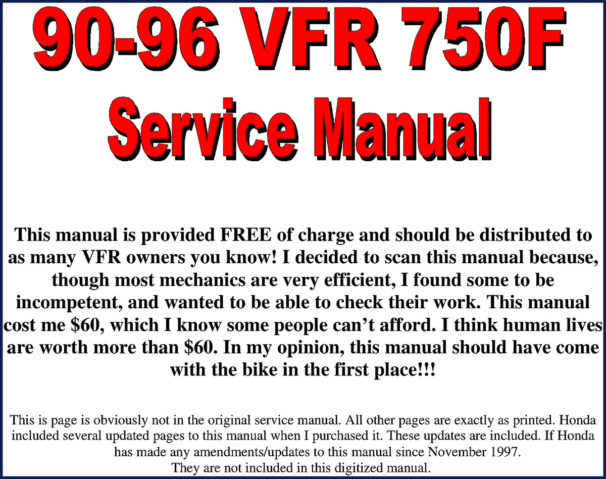 Honda VFR 750F Service Manual 1990-1996 OEM factory service manual cover