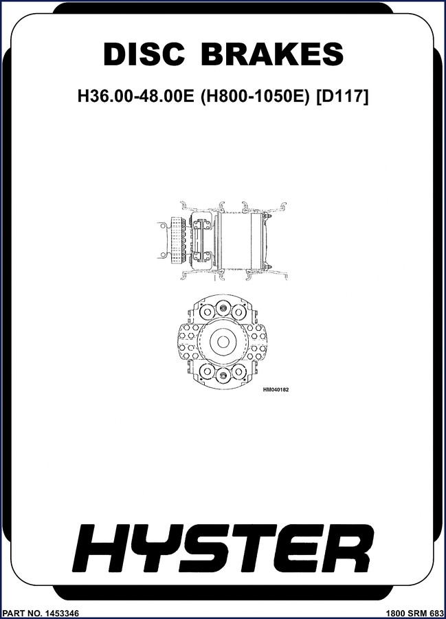 Hyster 1800 service manual cover showing disc brake system diagram and SRM 683 designation