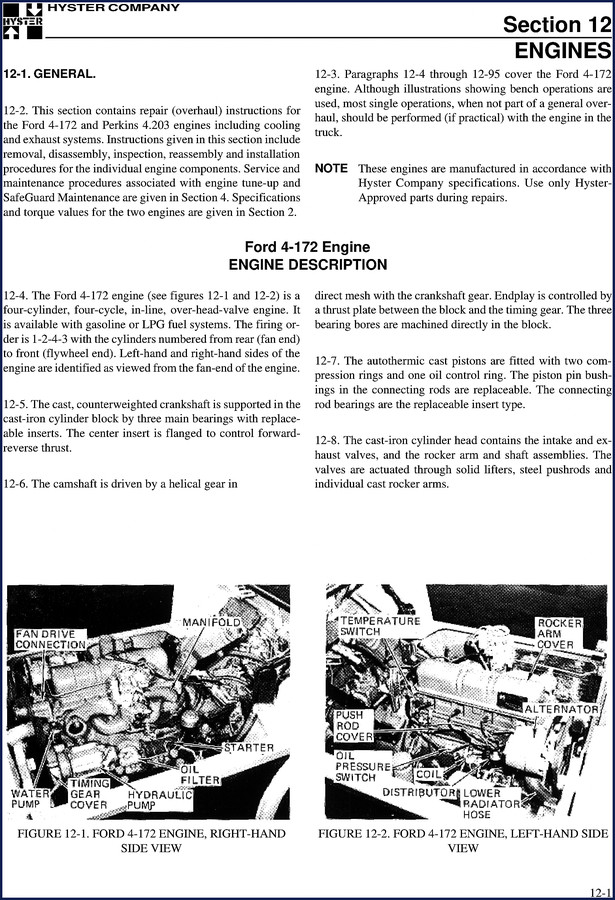 Hyster Ford 4-172 and Perkins 4.203 service manual cover - 45 pages OEM