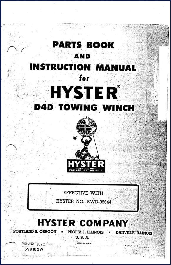 Hyster D4D Parts Catalog 60-page OEM factory manual for towing winch