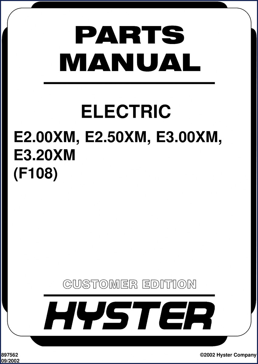 Hyster E2.00XM E2.50XM E3.00XM E3.20XM 2002 Parts Catalog cover page