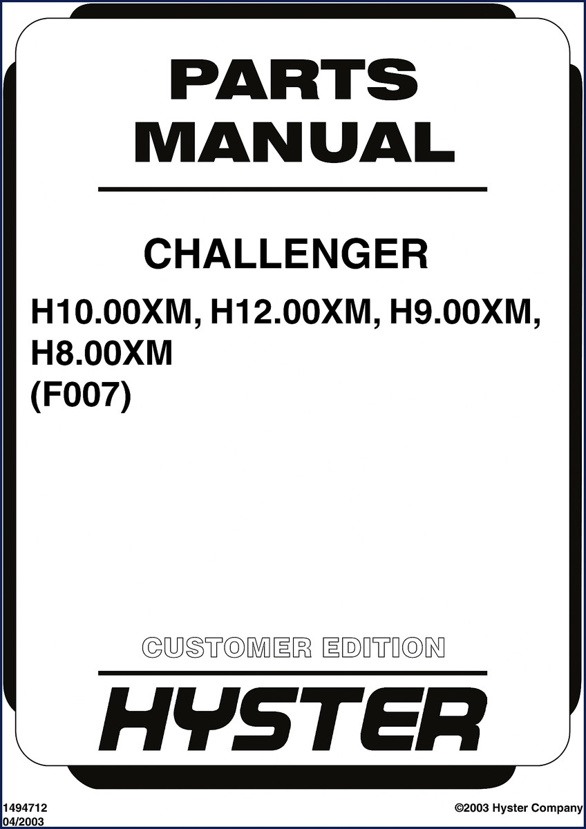 Hyster H10.00XM 2003 Parts Catalog cover - factory OEM manual