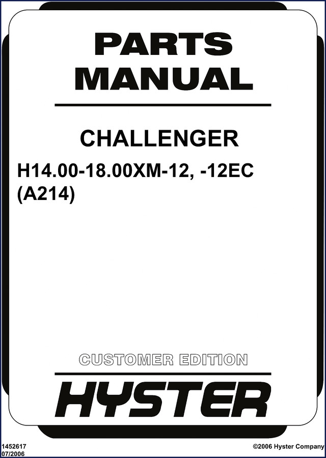 Hyster H14.00-18.00XM-12 -12EC 2006 factory parts catalog cover showing Challenger model