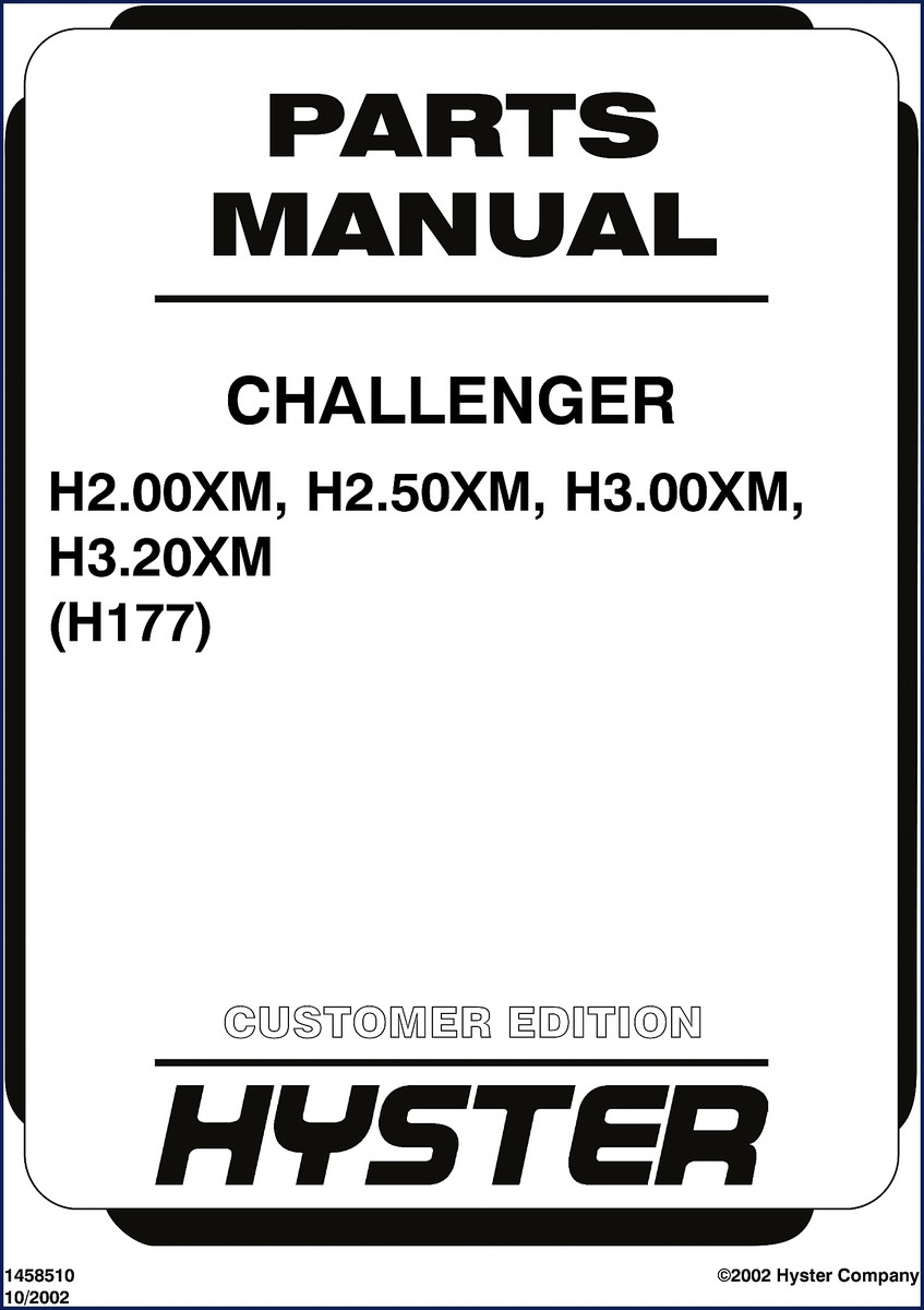 Hyster H2.00XM H2.50XM H3.00XM H3.20XM 2002 Parts Catalog cover