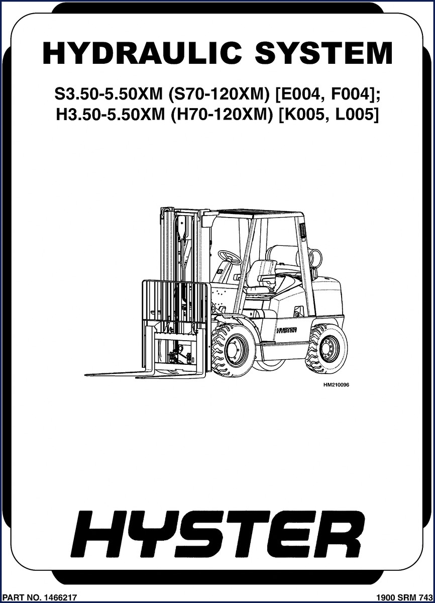 Hyster H3.50XM hydraulic system service manual cover