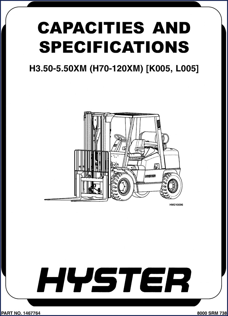 Hyster H3.50XM, H5.50XM, H70XM, H120XM Service Manual cover page 16 pages