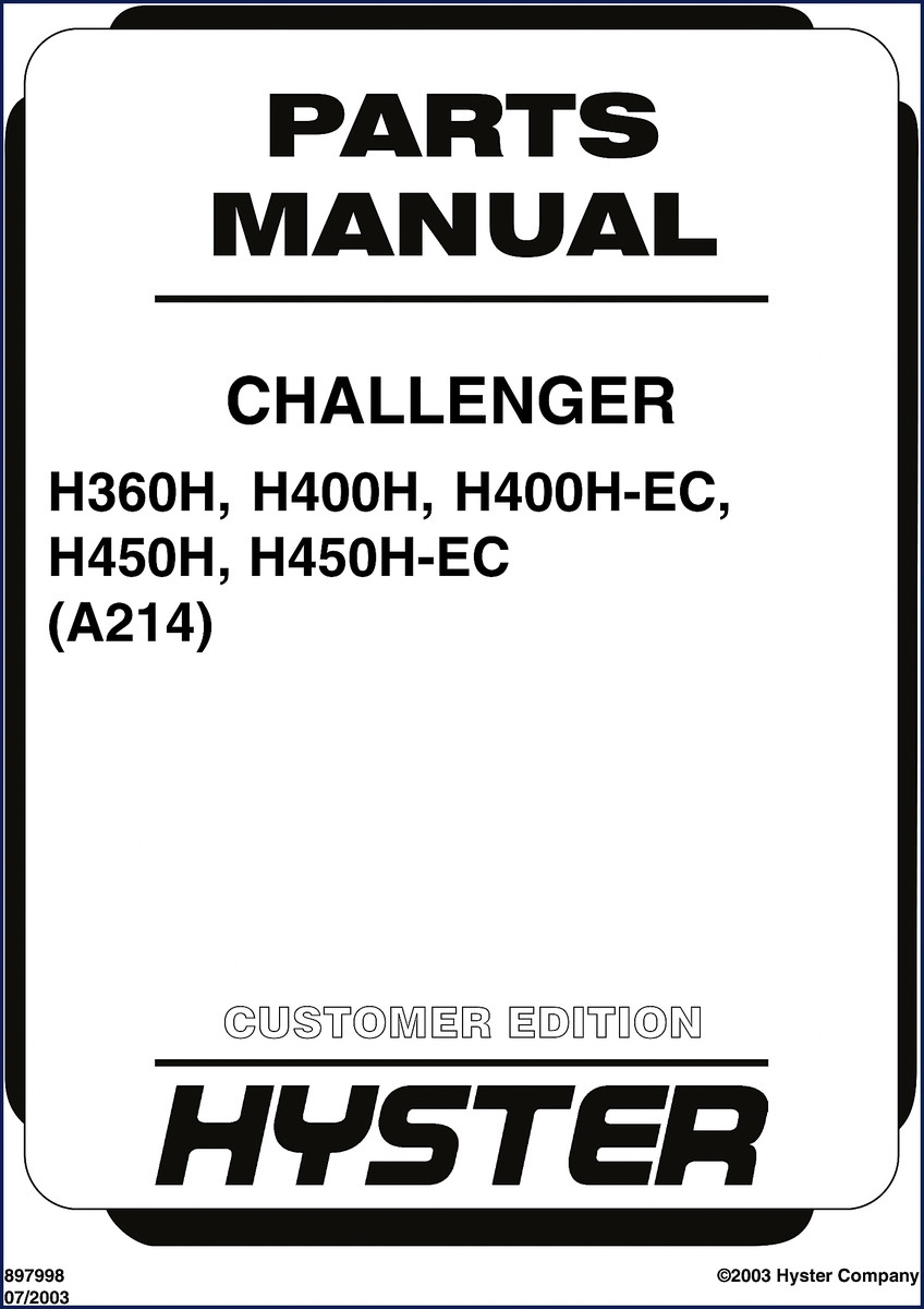 Hyster H360H-H450H-EC 2003 Parts Catalog cover showing truck model