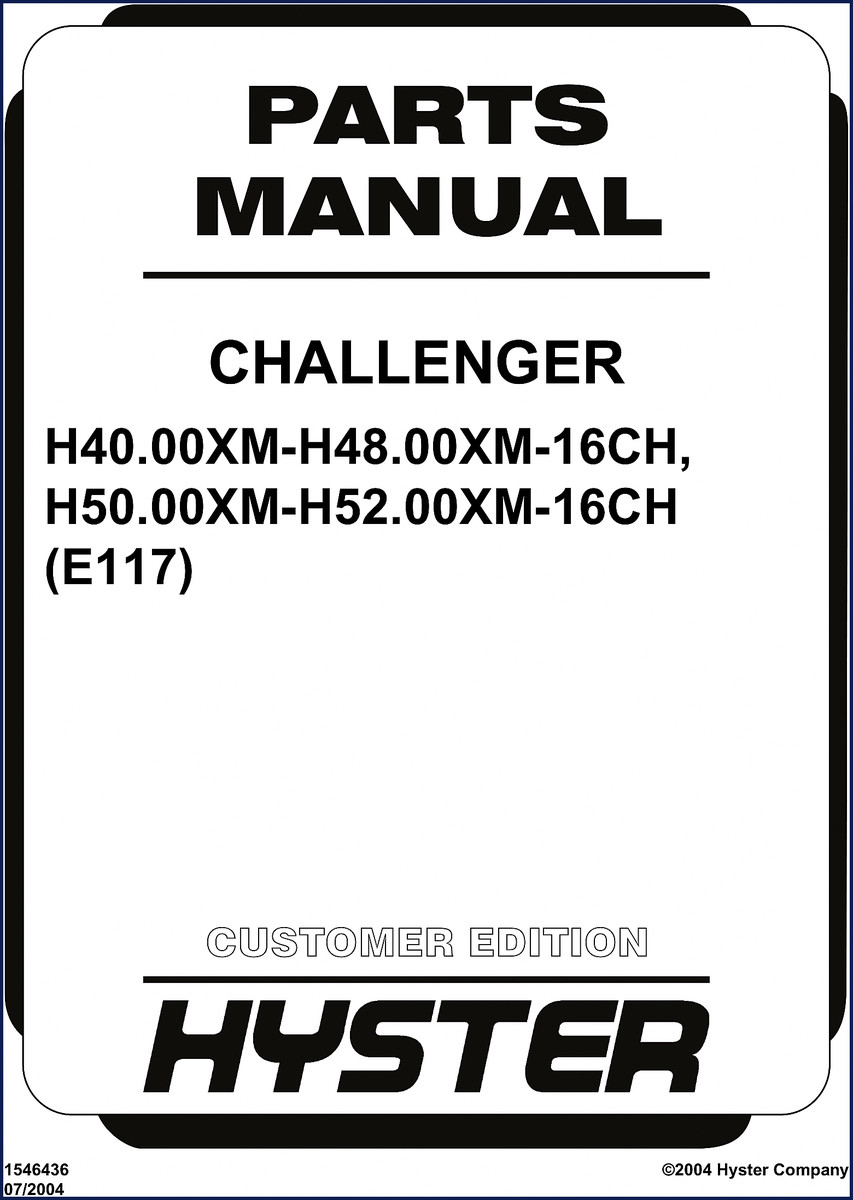 Hyster H40.00XM H48.00XM H50.00XM H52.00XM 2004 Parts Catalog cover page showing forklift silhouette