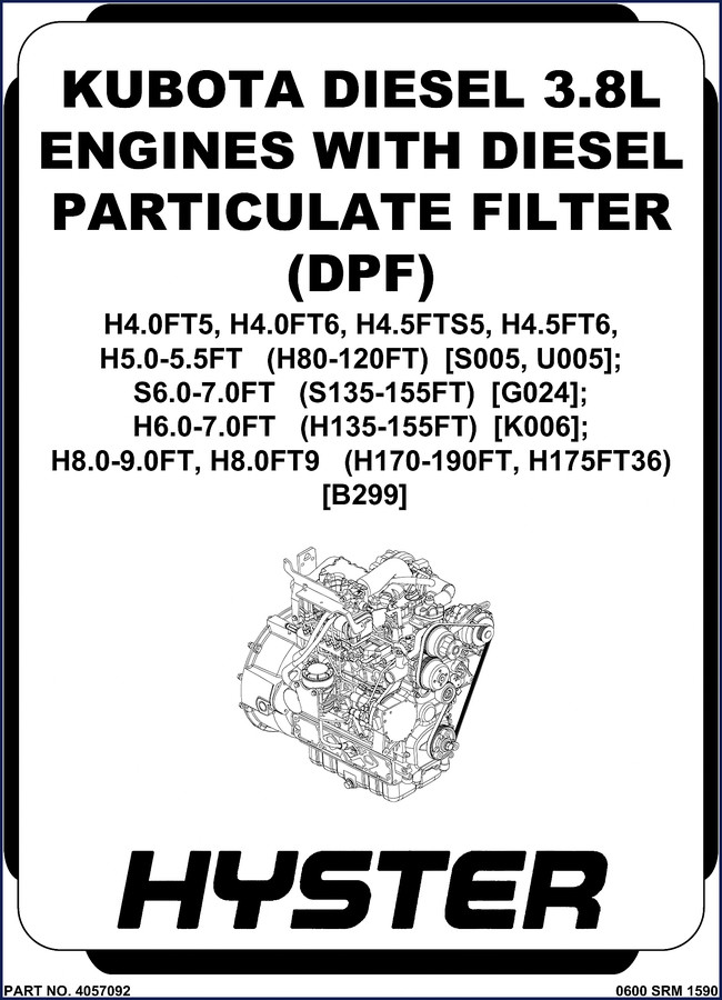 Hyster H4.0FT5, H4.5FTS5, H4.0FT6, H4.5FT6, H5.0FT Service Manual cover – OEM factory document for Kubota 3.8L diesel engine repair