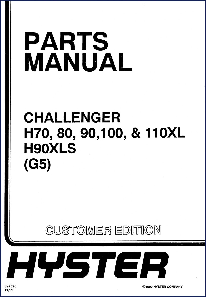 Cover of Hyster H70 H80 H90 H100 H110 1999 Parts Catalog – 492 pages OEM factory manual