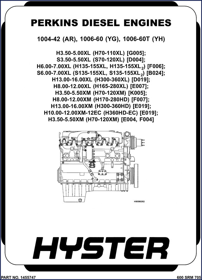 Hyster H70-H135 service manual cover showing forklift and engine diagram