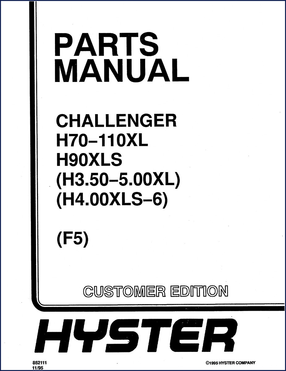 Hyster H70XL, H80XL, H90XL, H110XL, H90XLS 1995 Parts Catalog cover page