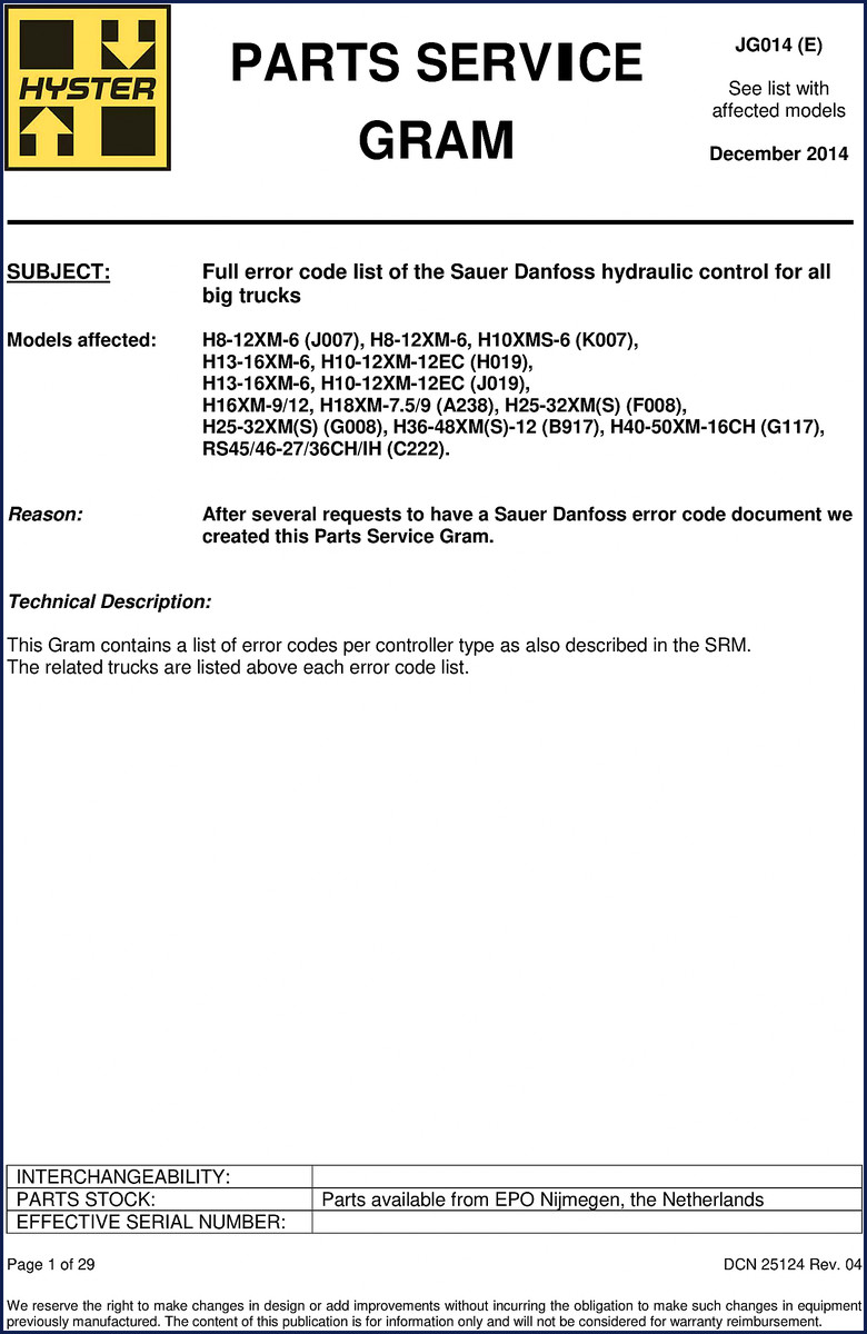 Hyster H8-12XM-6 2014 Diagnostics Manual cover – factory OEM document for big trucks