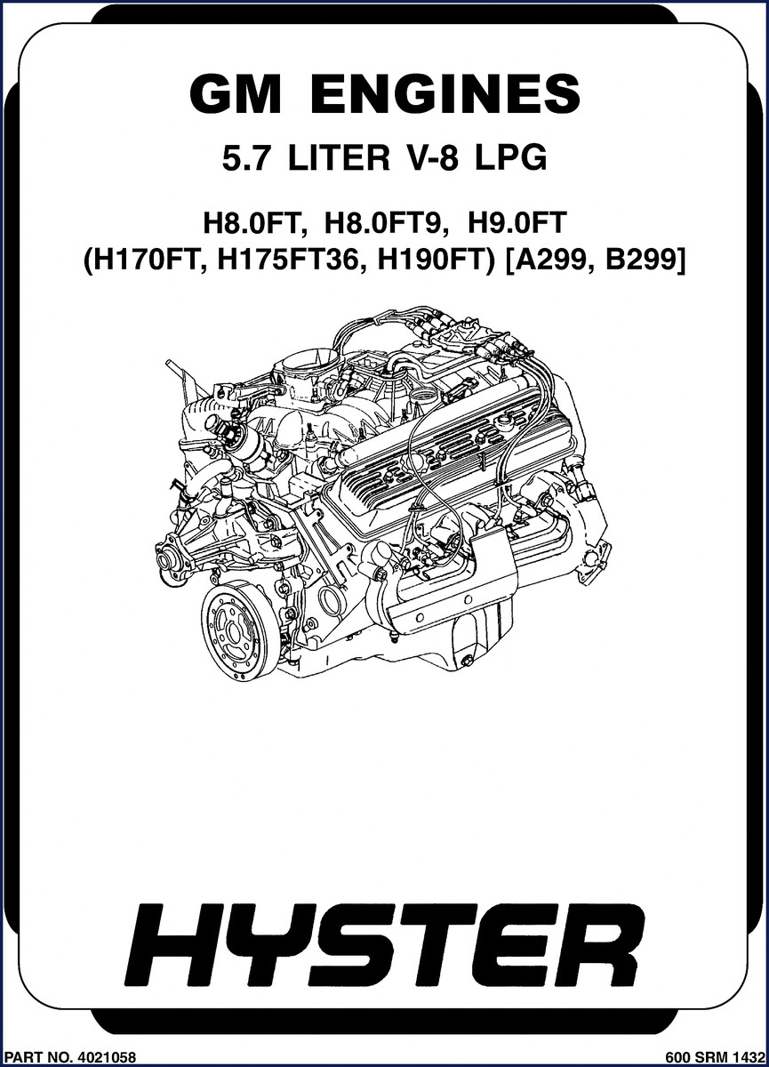 Hyster H8.0FT service manual cover – factory OEM 58-page document for 5.7L engine