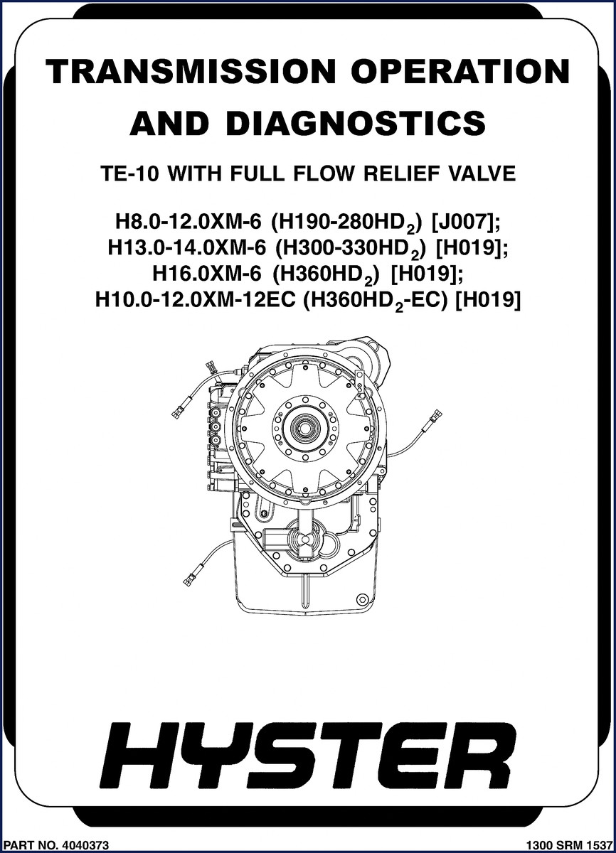 Hyster H8.0XM-6 service manual cover showing transmission operation and diagnostics