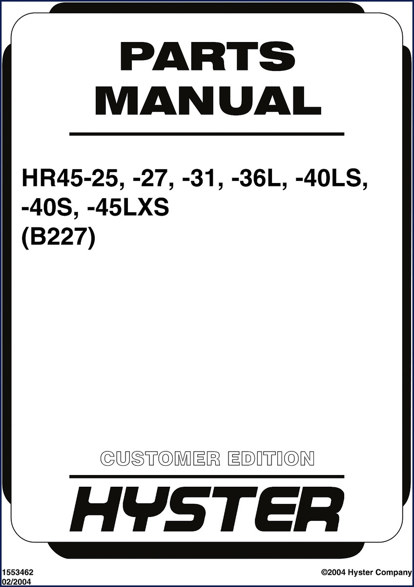 Hyster HR45-25 HR45-27 HR45-31 HR45-36L HR45-40LS 2004 Parts Catalog cover