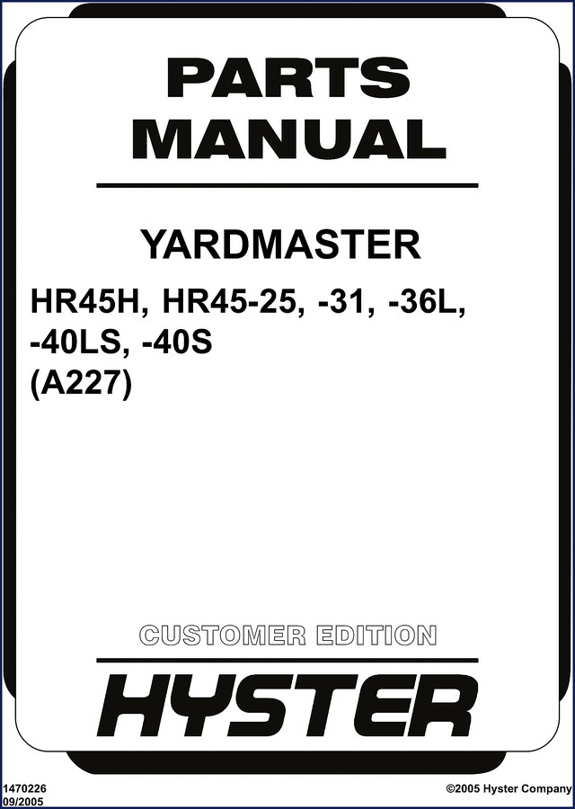 Hyster HR45H-25-31-36L-40LS 2005 Parts Catalog cover page