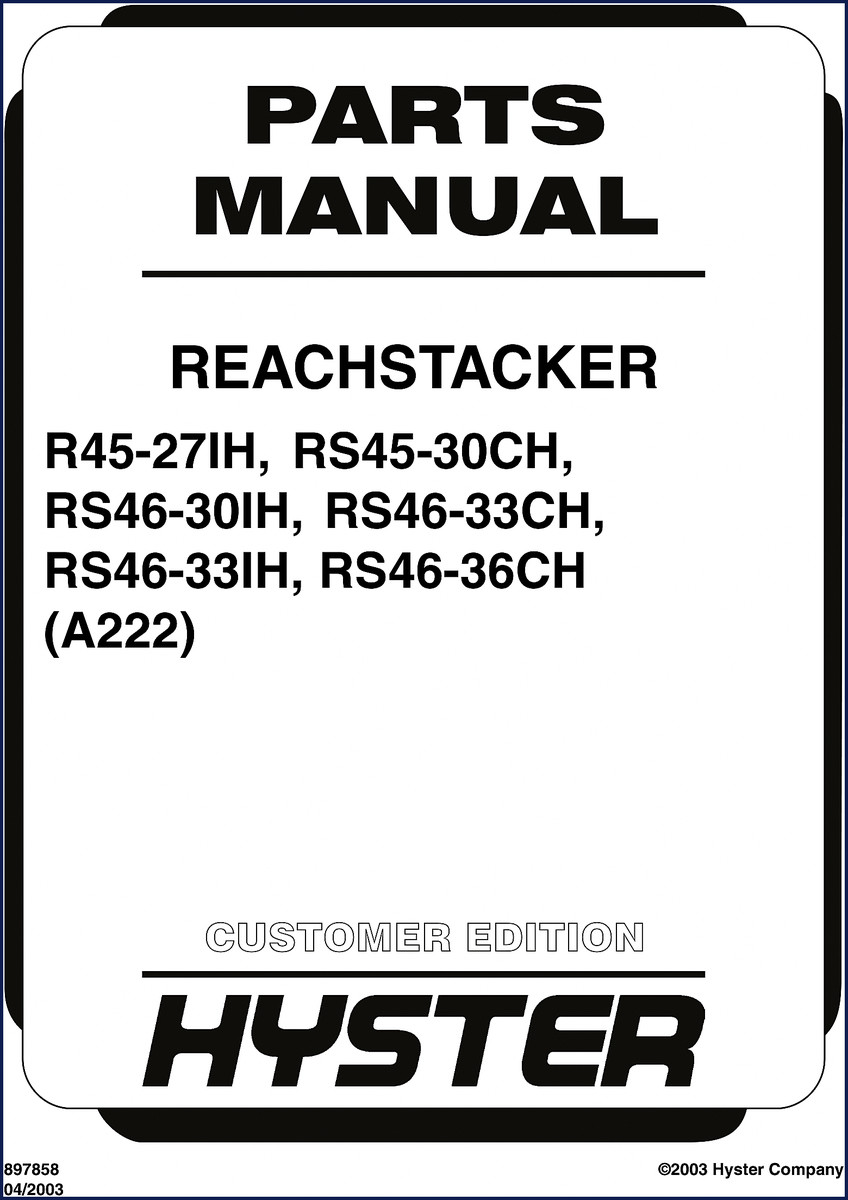 2003 Hyster ReachStacker R45-27IH RS45-30CH RS46-30IH RS46-33CH RS46-33IH OEM Parts Catalog cover