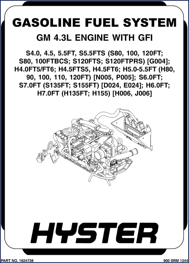 Hyster S4.0 service manual 2012 cover showing GM 4.3L engine LPG fuel system documentation