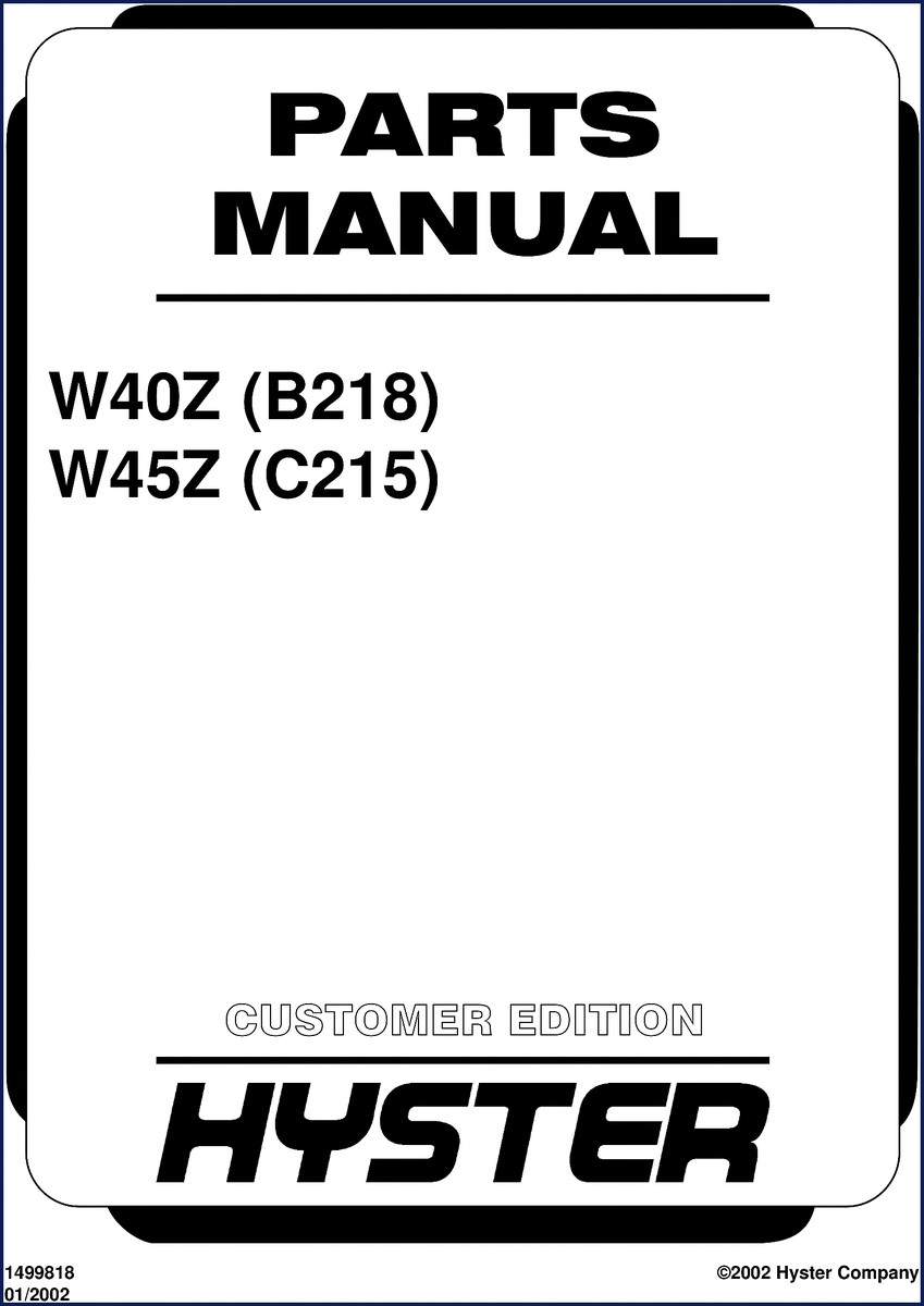 Hyster W40Z W45Z 2002 Parts Catalog cover page
