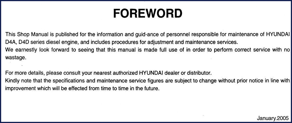 Hyundai D4A D4D 2005 Service Manual cover page