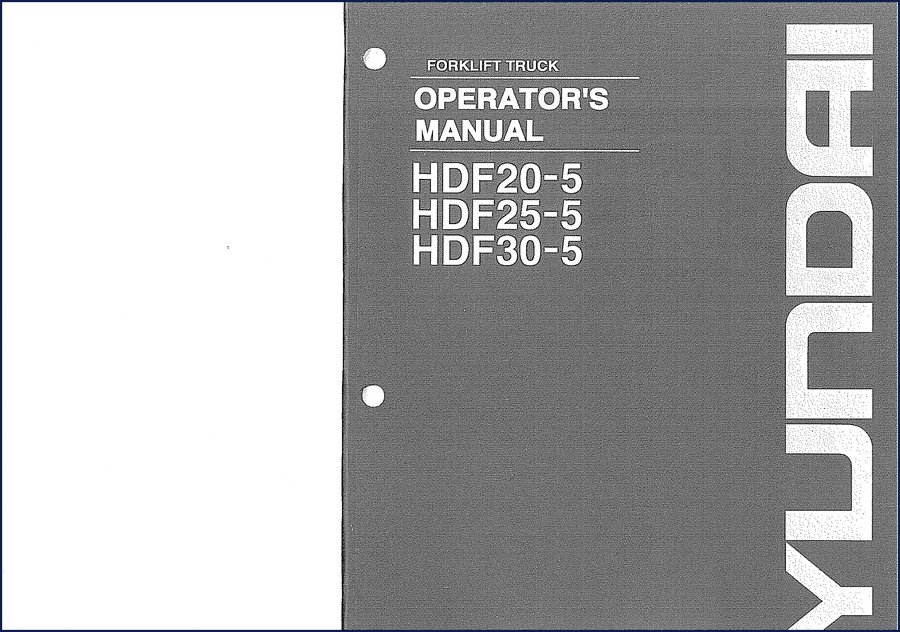 Hyundai HDF20-5, HDF25-5, HDF30-5 Operators Manual cover page showing forklift safety decals
