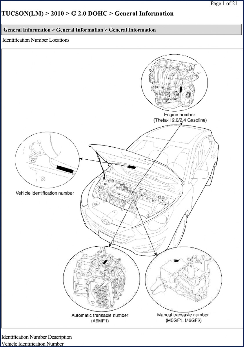 2010 Hyundai TUCSON Service Manual cover - OEM factory document 1273 pages