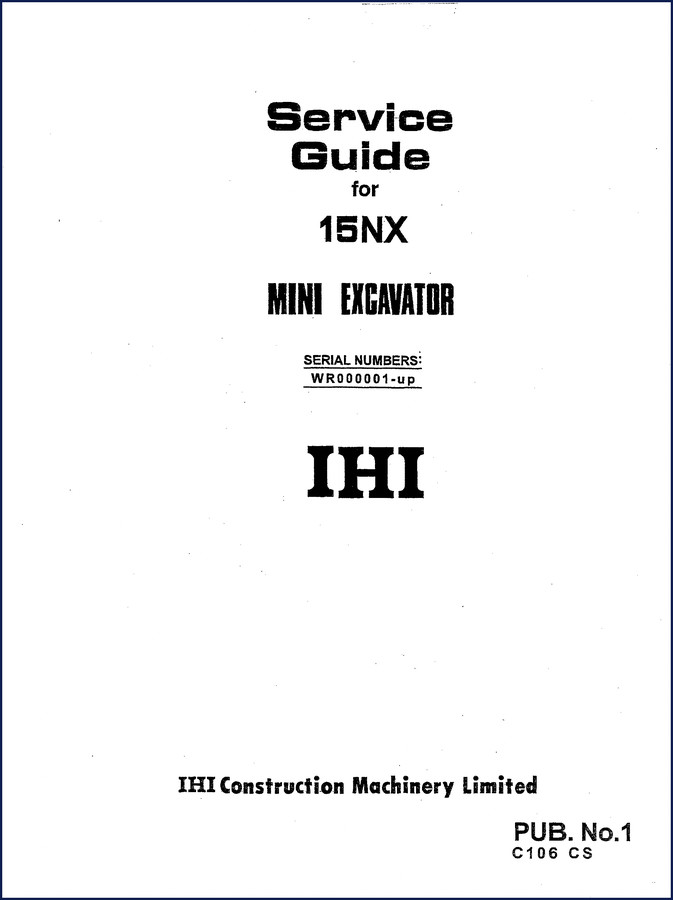 Ihimer 15NX Mini Excavator Service Manual cover – 121 pages OEM factory guide