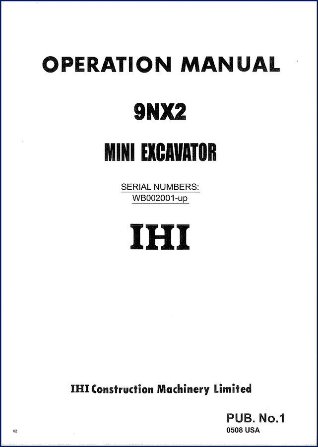 Ihimer 9NX2 mini excavator operation manual 104 pages OEM factory document