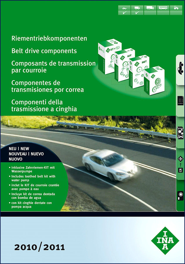 Dynapac (china) Compaction & Paving Equipment 2012 Parts Catalog cover showing INA overrunning alternator pulley cross-reference for Alfa Romeo, Audi, BMW, Mini, Brilliance