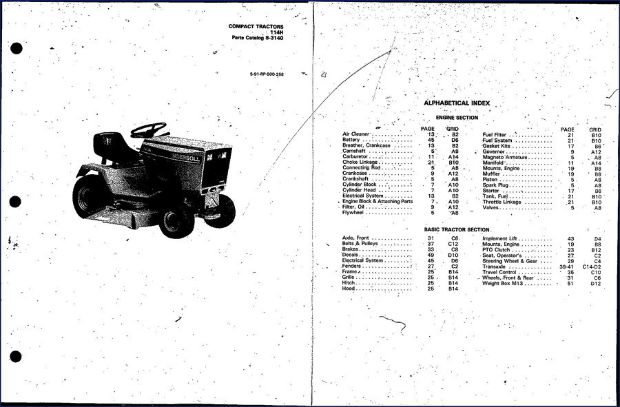 Ingersoll Rand 114H Parts Catalog 29-page OEM factory manual cover