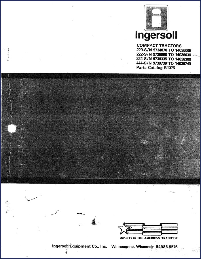 Ingersoll Rand 444 compact tractor parts catalog cover showing model and serial number information