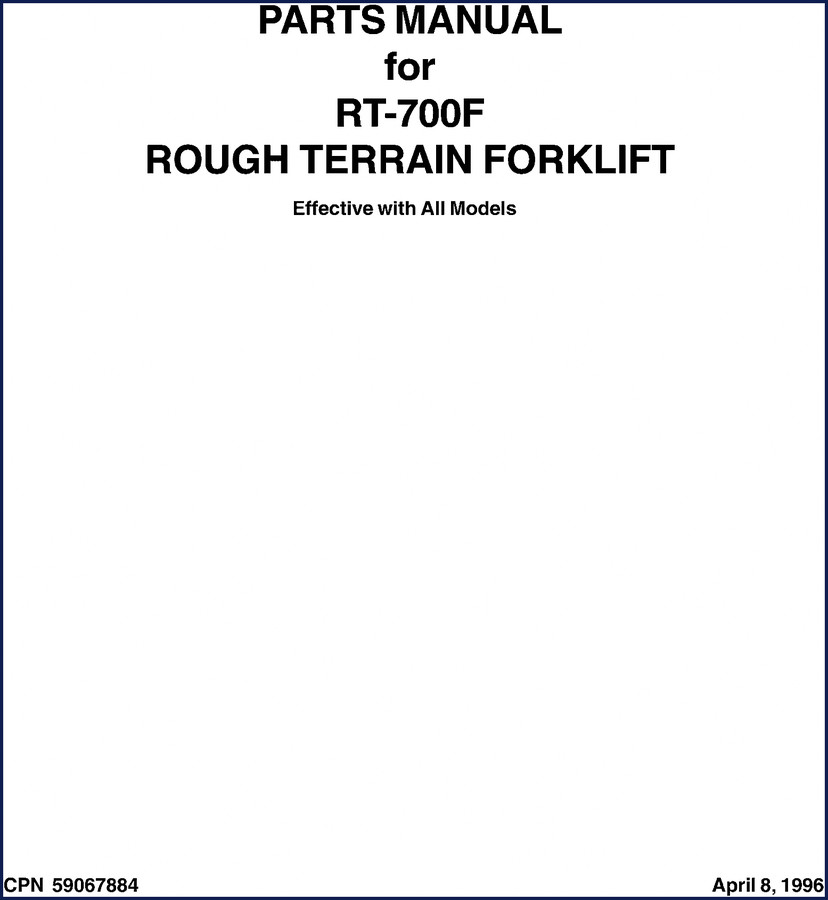 Ingersoll Rand RT-700F 1996 Parts Catalog front cover showing forklift illustration
