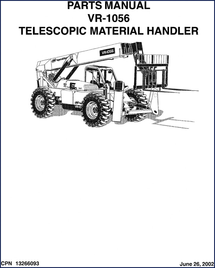 Ingersoll Rand VR-1056 2002 Parts Catalog cover showing telehandler and manual title