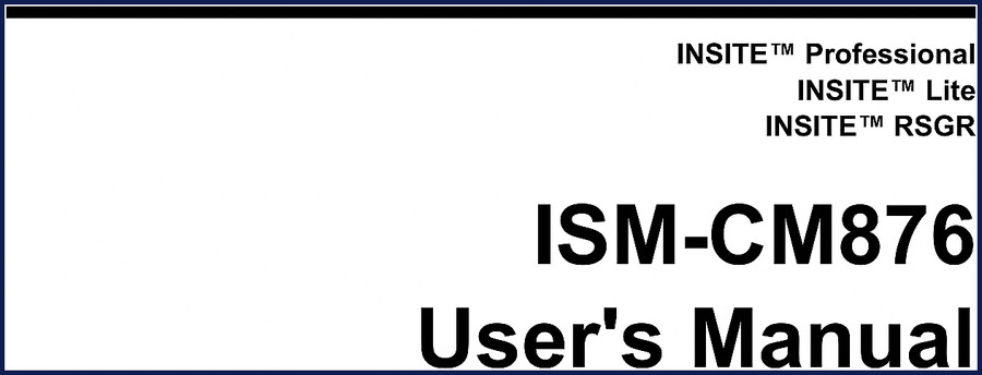 Insite ISM-CM876 User Manual cover page showing OEM diagnostic software guide for Cummins engines