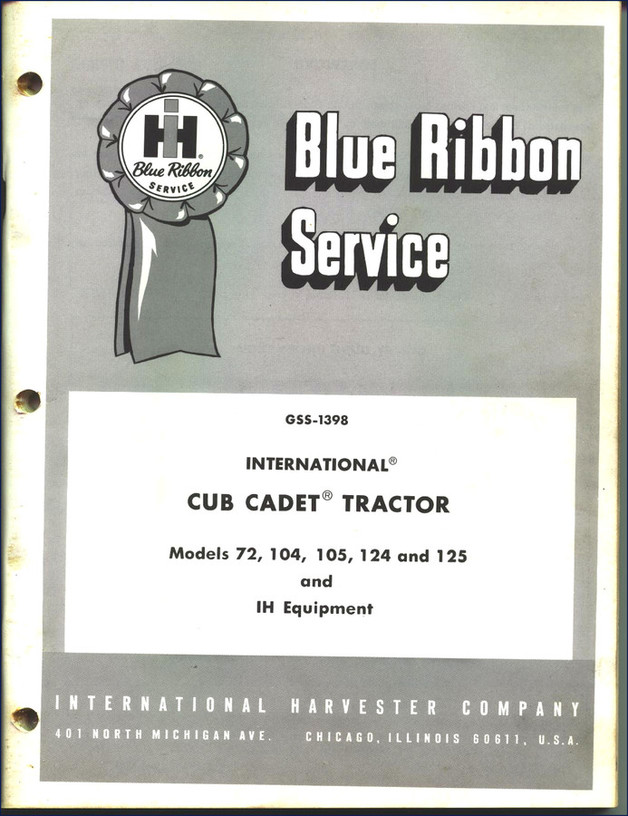 International Harvester 72, 104, 105, 124, 125 Service Manual cover