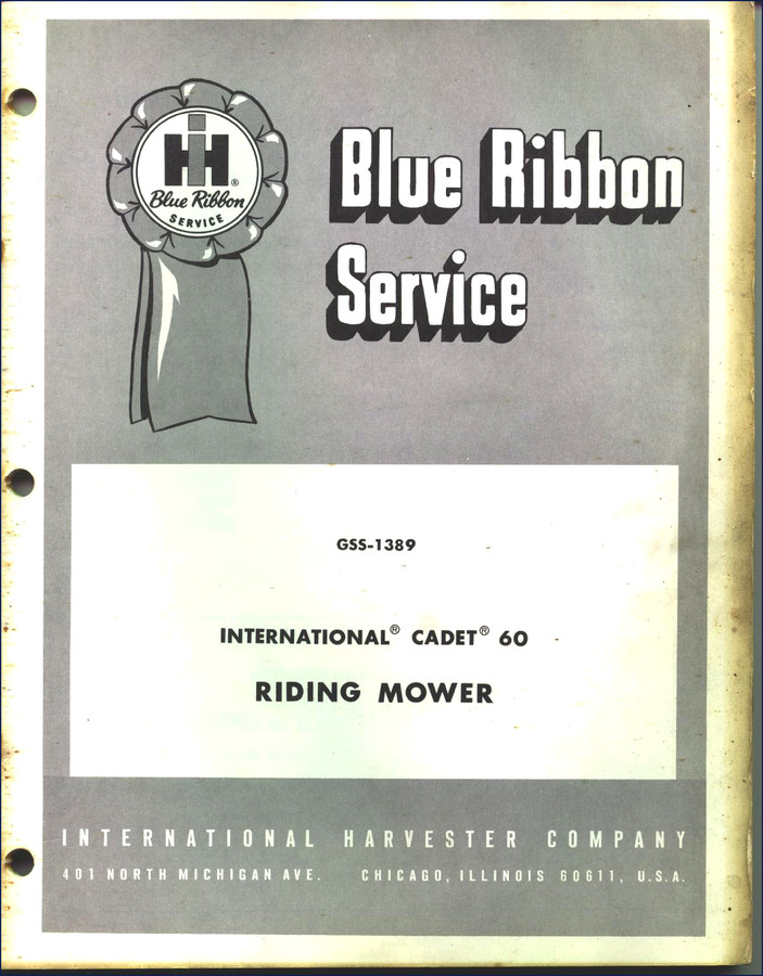 International Harvester Cadet 60 Riding Mower Service Manual – OEM factory booklet cover